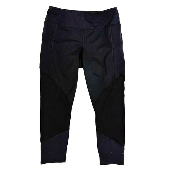 ATHLETA Mesh Contender Capri Leggings M Black Zip Pockets Athletic EUC B2 - Picture 2 of 6